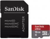 Карта памяти SanDisk Ultra microSDHC 16GB Class 10 UHS-I (80MB/s) с адаптером - фото
